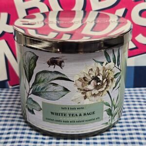 BBW White Tea & Sage Large 3 Wick Candle Fresh Spring Home Fragrance Decor